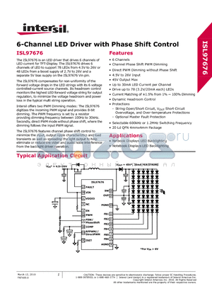 ISL97676 datasheet - 6-Channel LED Driver with Phase Shift Control