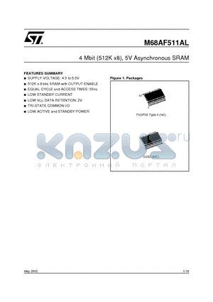 M68AF511AL55MC6T datasheet - 4 Mbit (512K x8), 5V Asynchronous SRAM