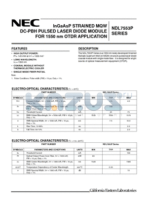 NDL7553PD datasheet - InGaAsP STRAINED MQW DC-PBH PULSED LASER DIODE MODULE FOR 1550 nm OTDR APPLICATION