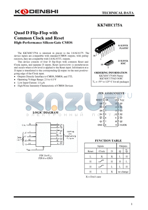 KK74HC175A datasheet - Quad D Flip-Flop with Common Clock and Reset High-Performance Silicon-Gate CMOS