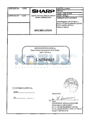 LM7MS623 datasheet - DEVICE SPECIFICATION for Passive Matrix Monochrome LCD Module (640X240 dots)