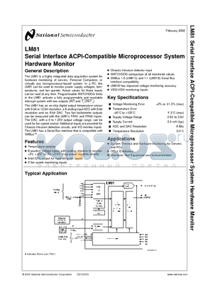 LM81 datasheet - Serial Interface ACPI-Compatible Microprocessor System Hardware Monitor