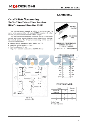 KK74HC244A datasheet - Octal 3-State Noninverting Buffer/Line Driver/Line Receiver High-Performance Silicon-Gate CMOS