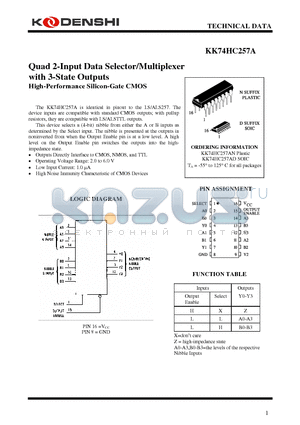 KK74HC257AN datasheet - Quad 2-Input Data Selector/Multiplexer with 3-State Outputs High-Performance Silicon-Gate CMOS