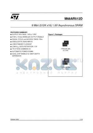 M68AR512DN70ZB1T datasheet - 8 Mbit 512K x16 1.8V Asynchronous SRAM