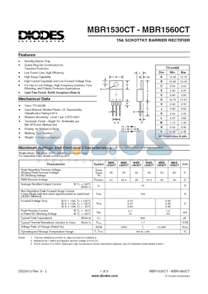 MBR1550CT datasheet - 15A SCHOTTKY BARRIER RECTIFIER