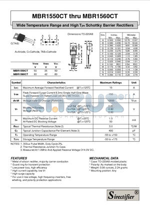 MBR1550CT datasheet - Wide Temperature Range and High Tjm Schottky Barrier Rectifiers