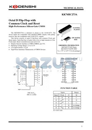 KK74HC273A datasheet - Octal D Flip-Flop with Common Clock and Reset