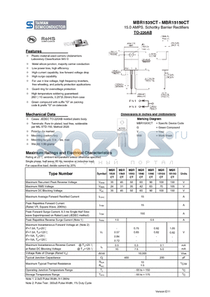 MBR1550CT datasheet - 15.0 AMPS. Schottky Barrier Rectifiers