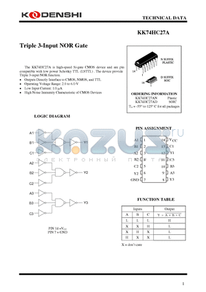 KK74HC27A datasheet - Triple 3-Input NOR Gate