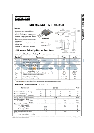 MBR1560 datasheet - 15 Ampere Schottky Barrier Rectifiers