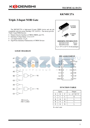 KK74HC27AD datasheet - Triple 3-Input NOR Gate