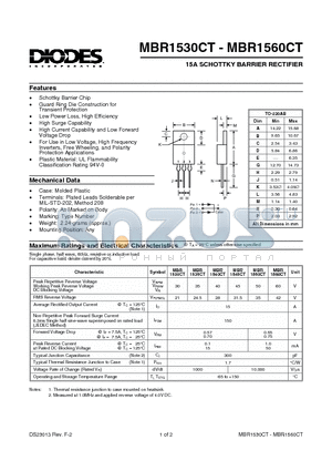 MBR1560CT datasheet - 15A SCHOTTKY BARRIER RECTIFIER