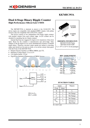 KK74HC393A datasheet - Dual 4-Stage Binary Ripple Counter High-Performance Silicon-Gate CMOS