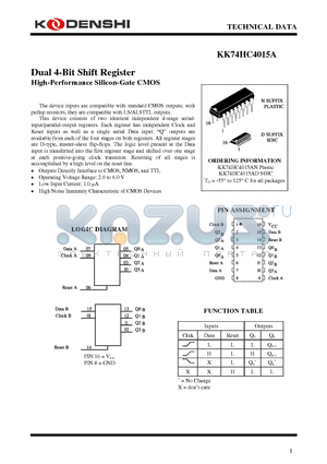 KK74HC4015AD datasheet - Dual 4-Bit Shift Register High-Performance Silicon-Gate CMOS