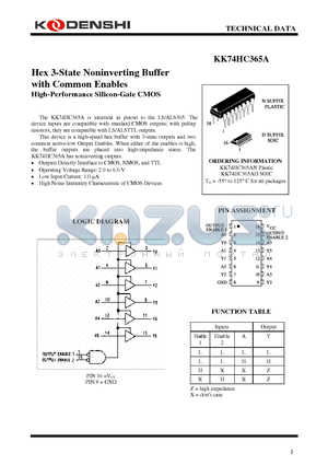 KK74HC365A datasheet - Hex 3-State Noninverting Buffer with Common Enables