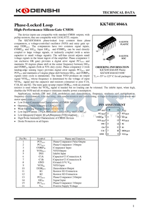 KK74HC4046A datasheet - Phase-Locked Loop High-Performance Silicon-Gate CMOS