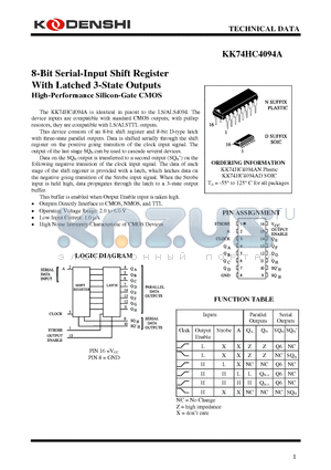 KK74HC4094AN datasheet - 8-Bit Serial-Input Shift Register With Latched 3-State Outputs High-Performance Silicon-Gate CMOS