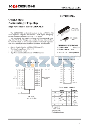 KK74HC574AN datasheet - Octal 3-State Noninverting D Flip-Flop High-Performance Silicon-Gate CMOS