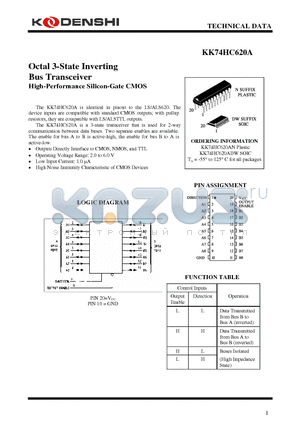 KK74HC620A datasheet - Octal 3-State Inverting Bus Transceiver High-Performance Silicon-Gate CMOS