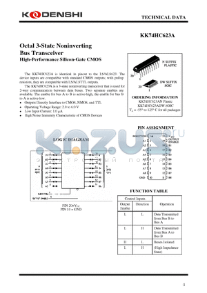 KK74HC623A datasheet - Octal 3-State Noninverting Bus Transceiver High-Performance Silicon-Gate CMOS