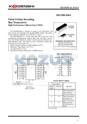 KK74HC640AN datasheet - Octal 3-State Inverting Bus Transceiver High-Performance Silicon-Gate CMOS
