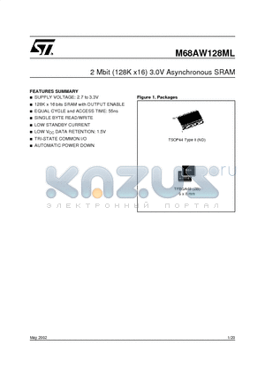 M68AW128ML55ZB1T datasheet - 2 Mbit (128K x16) 3.0V Asynchronous SRAM