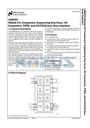 LM8333 datasheet - Mobile I/O Companion Supporting Key-Scan, I/O Expansion, PWM, and ACCESS.bus Host Interface