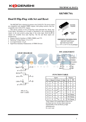 KK74HC74AN datasheet - Dual D Flip-Flop with Set and Reset