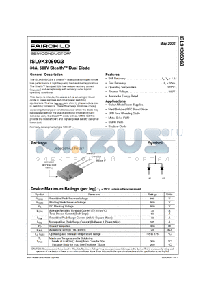 ISL9K3060G3 datasheet - 30A, 600V Stealth Dual Diode