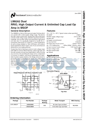 LM8262 datasheet - RRIO, High Output Current & Unlimited Cap Load Op Amp in MSOP