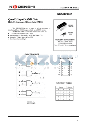 KK74HCT00A datasheet - Quad 2-Input NAND Gate High-Performance Silicon-Gate CMOS