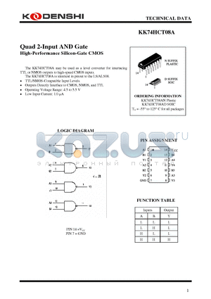 KK74HCT08AN datasheet - Quad 2-Input AND Gate High-Performance Silicon-Gate CMOS