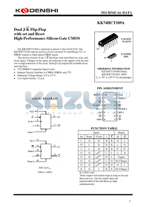 KK74HCT109AD datasheet - Dual J-K Flip-Flop with set and Reset High-Performance Silicon-Gate CMOS