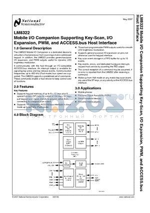 LM8322JGR8X datasheet - Mobile I/O Companion Supporting Key-Scan, I/O Expansion, PWM, and ACCESS.bus Host Interface