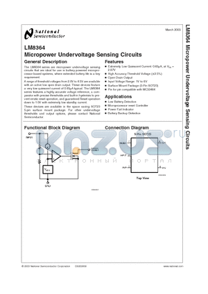 LM8364 datasheet - Micropower Undervoltage Sensing Circuits