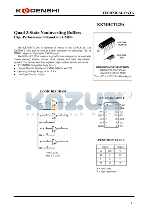 KK74HCT125A datasheet - Quad 3-State Noninverting Buffers High-Performance Silicon-Gate CMOS