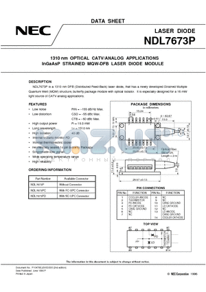 NDL7673PC datasheet - 1310 nm OPTICAL CATV/ANALOG APPLICATIONS InGaAsP MQW-DFB LASER DIODE MODULE