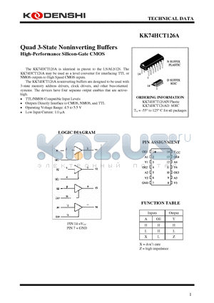 KK74HCT126AD datasheet - Quad 3-State Noninverting Buffers High-Performance Silicon-Gate CMOS