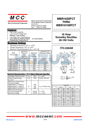 MBR1620FCT datasheet - 16 Amp Schottky Rectifier 20-100 Volts