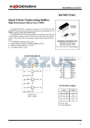 KK74HCT126AN datasheet - Quad 3-State Noninverting Buffers High-Performance Silicon-Gate CMOS