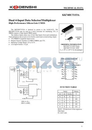 KK74HCT153A datasheet - Dual 4-Input Data Selector/Multiplexer High-Performance Silicon-Gate CMOS