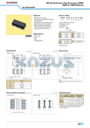 PBRV-H datasheet - MHz Band Ceramic Chip Resonators (SMD)