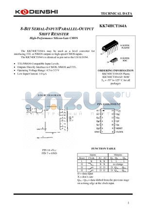 KK74HCT164AN datasheet - 8-BIT SERIAL-INPUT/PARALLEL-OUTPUT SHIFT RESISTER High-Performance Silicon-Gate CMOS