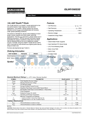 ISL9R1560S3S datasheet - 15A, 600V Stealth Diode