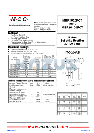 MBR1630FCT datasheet - 16 Amp Schottky Rectifier 20-100 Volts