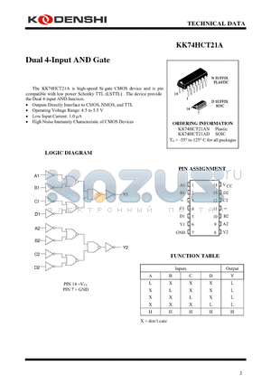 KK74HCT21AN datasheet - Dual 4-Input AND Gate