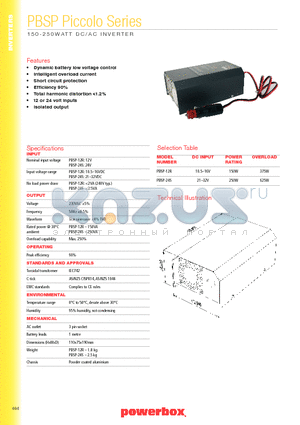 PBSP-12R datasheet - 150 - 250 WATT DC/AC INVERTER