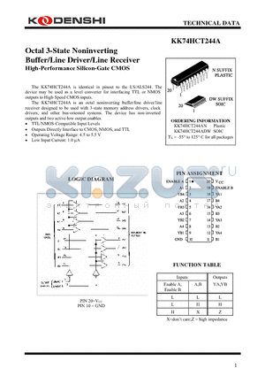 KK74HCT244A datasheet - Octal 3-State Noninverting Buffer/Line Driver/Line Receiver High-Performance Silicon-Gate CMOS