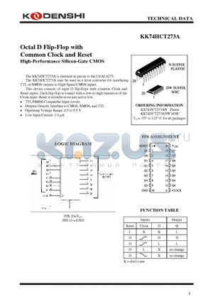 KK74HCT273ADW datasheet - Octal D Flip-Flop with Common Clock and Reset High-Performance Silicon-Gate CMOS